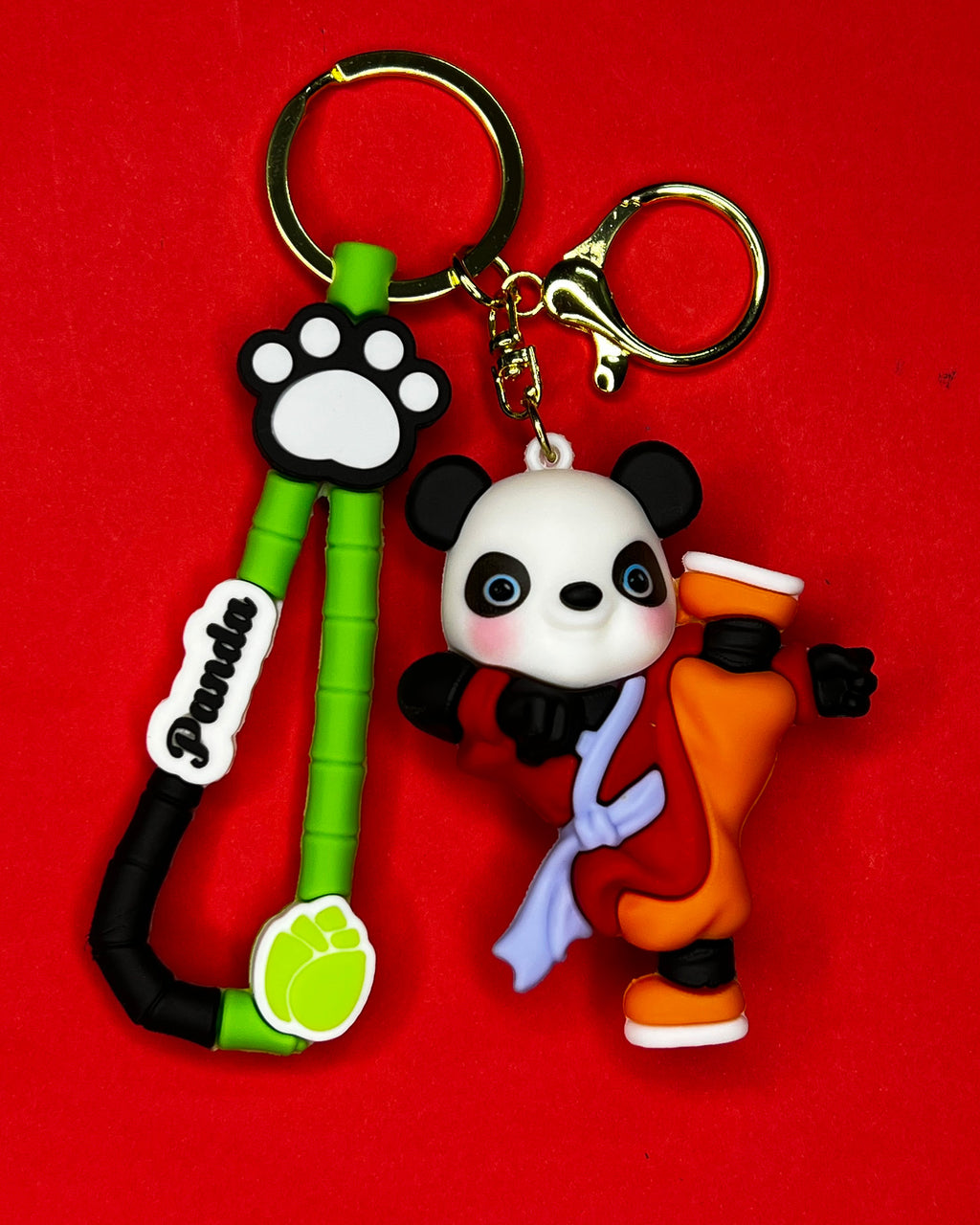 🐼 Panda Warrior – Kung Fu Orange Panda Keychain
