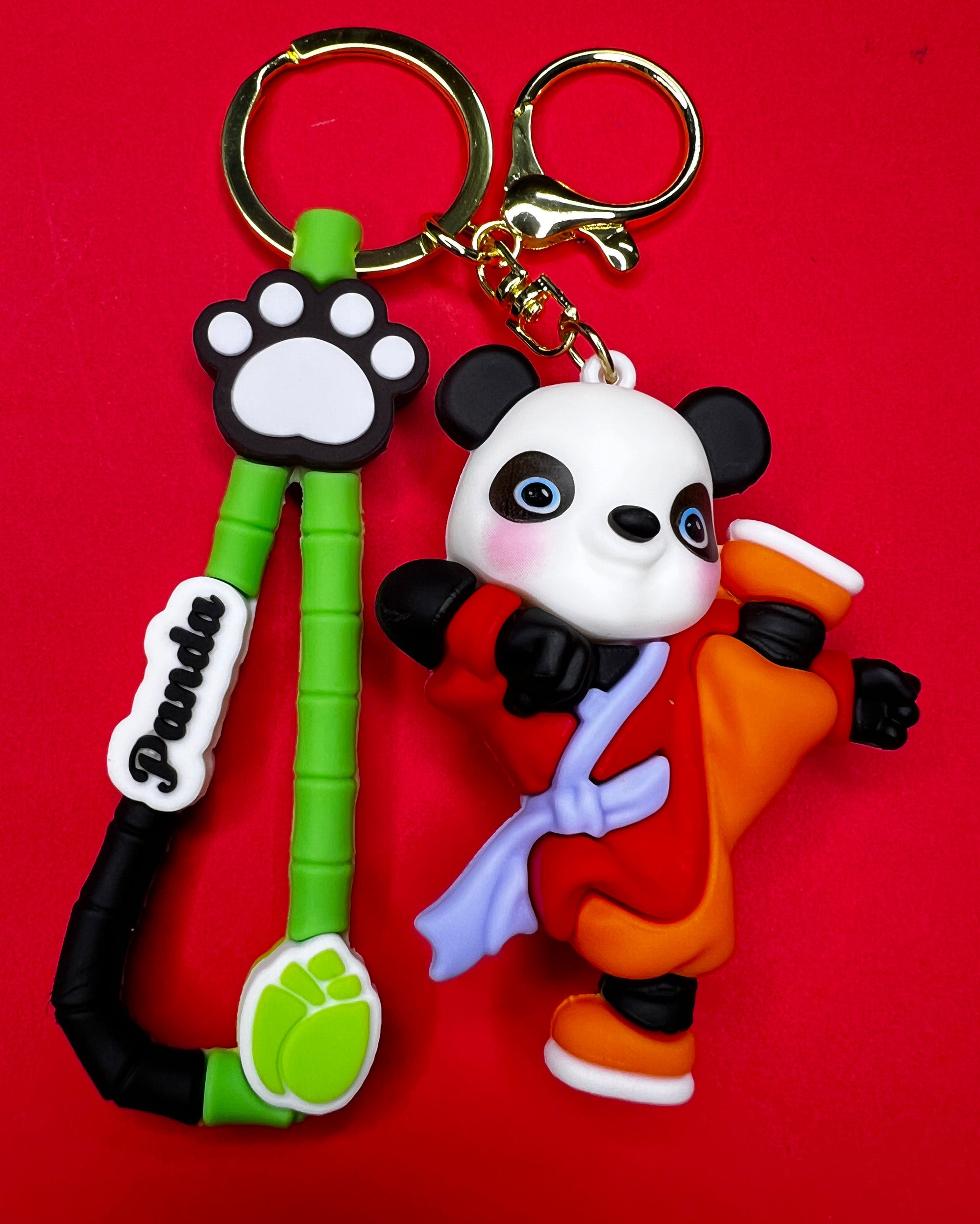 🐼 Panda Warrior – Kung Fu Orange Panda Keychain