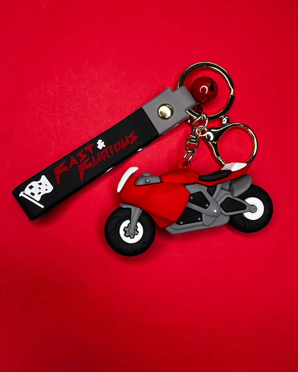 🏍️  Fast & Furious - Bold Red Motorcycle Keychain