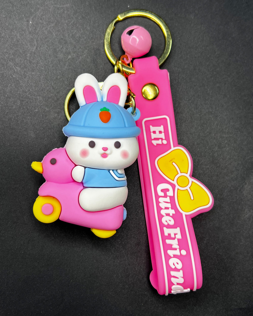 🐰 Cute Rabbit Charm - Bunny on Pink Scooter Keychain