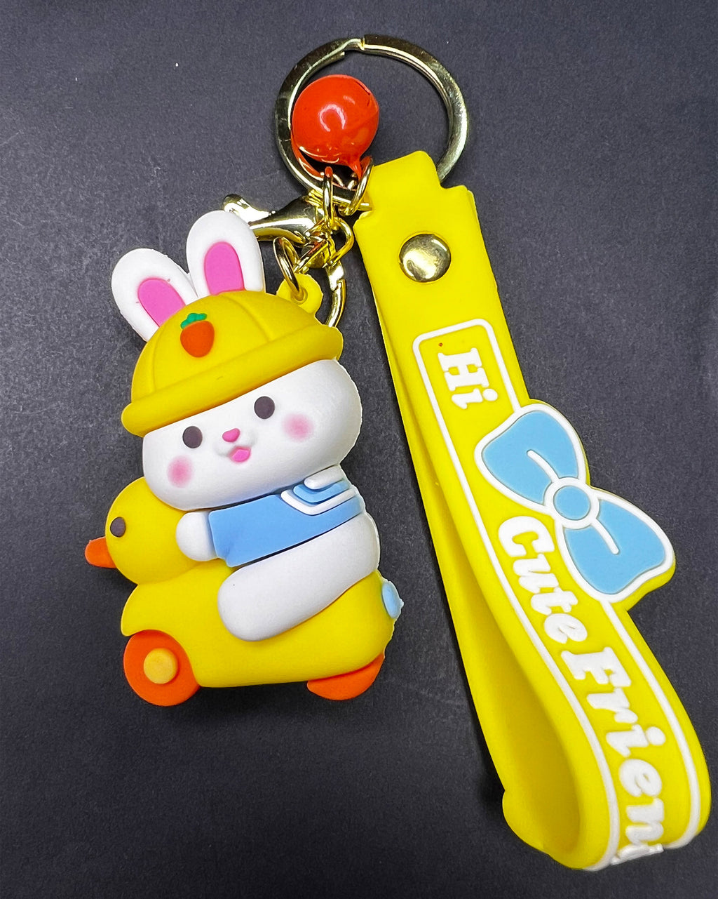 🐰 Cute Rabbit Charm - Bunny on Yellow Scooter Keychain
