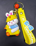 Cute Rabbit Charm - Bunny on Yellow Scooter Keychain