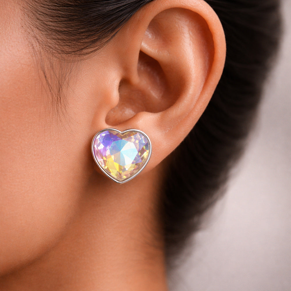 Aurora Multicolor Heart Iridescent Crystal Stud Earrings