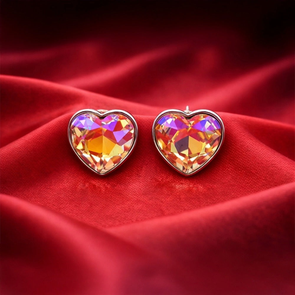 Aurora Multicolor Heart Iridescent Crystal Stud Earrings