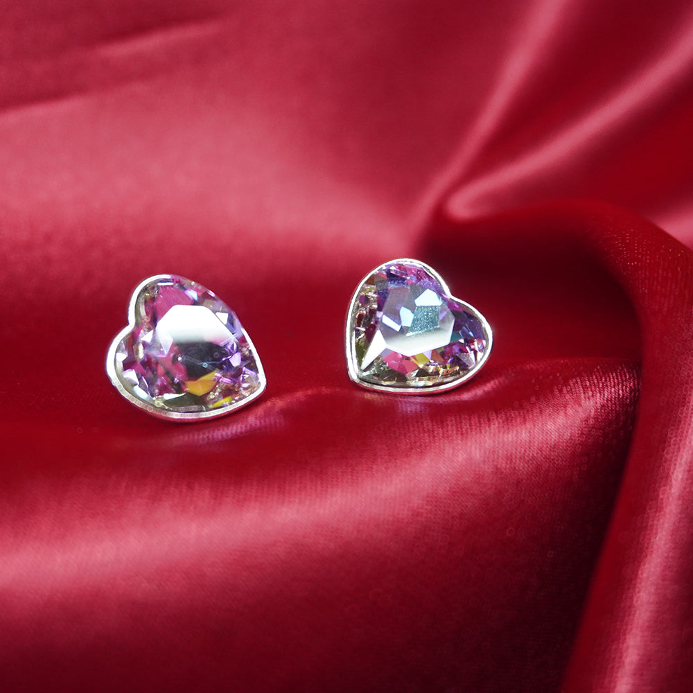 Aurora Multicolor Heart Iridescent Crystal Stud Earrings