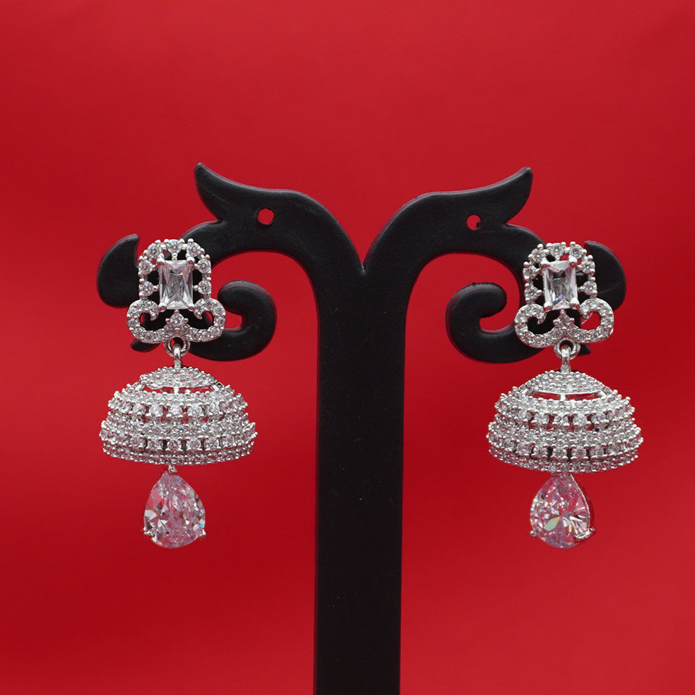 Jhumka Teardrop Earrings Silver-Tone - Clear