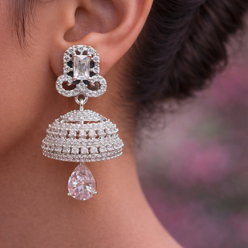 Jhumka Teardrop Earrings Silver-Tone - Clear