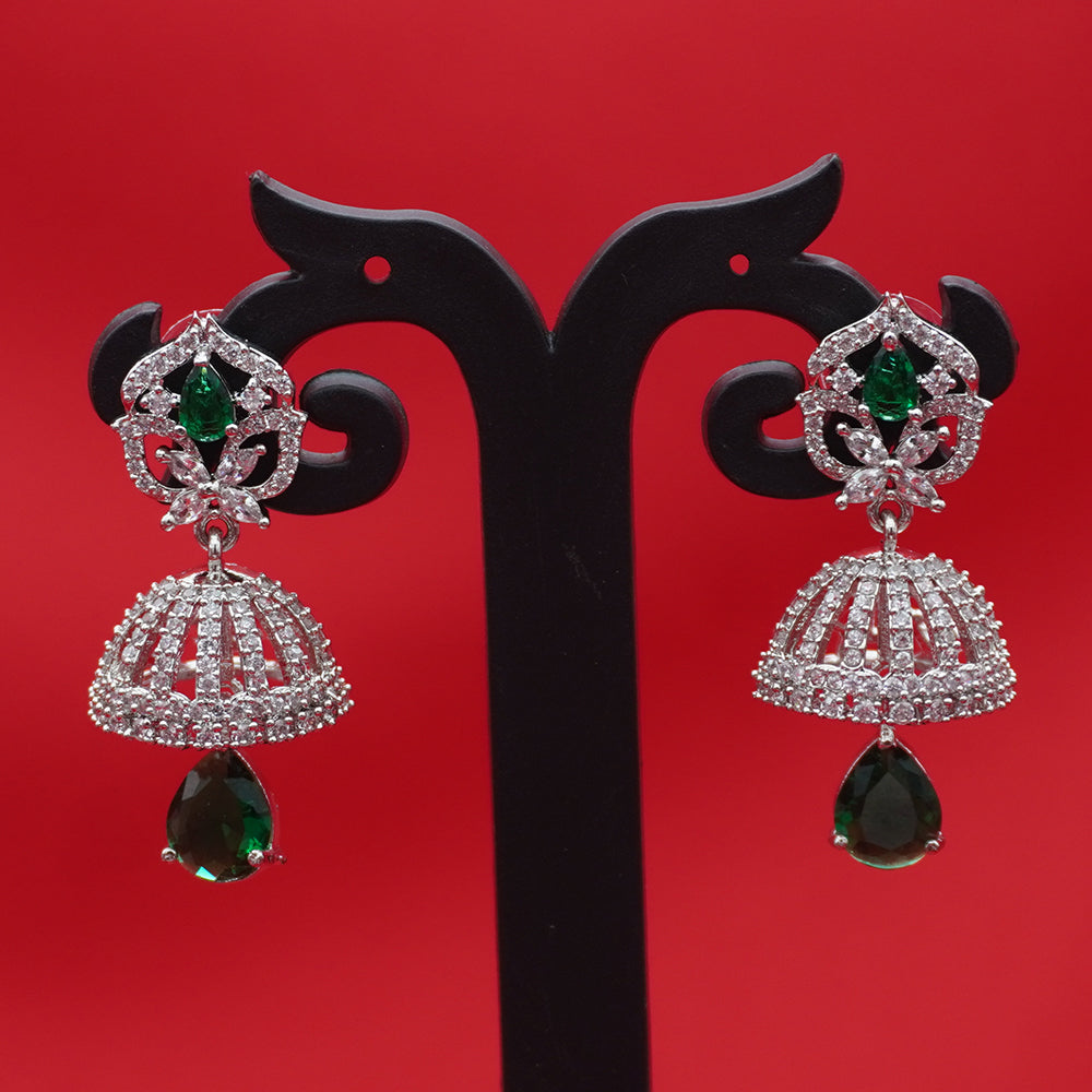 Jhumka Teardrop Earrings Silver-Tone - Green Emerald