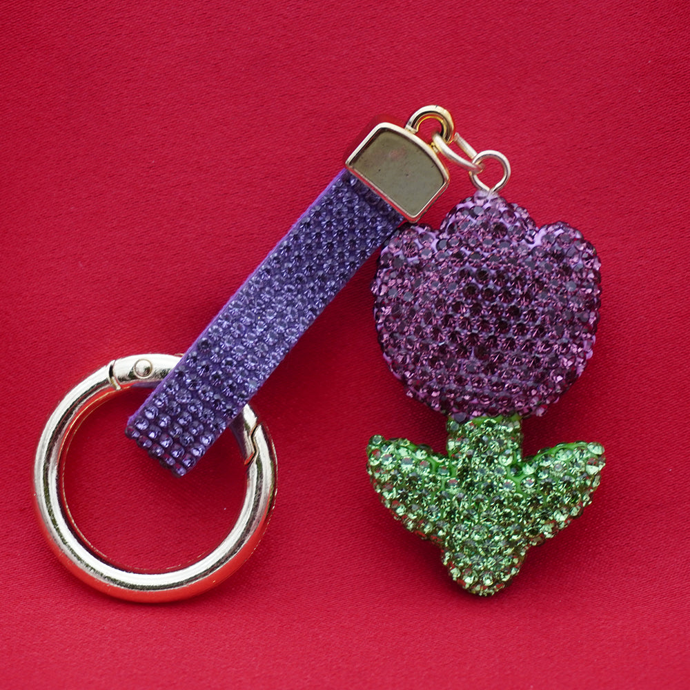 Crystal Floral Keychain Charm - Lavender