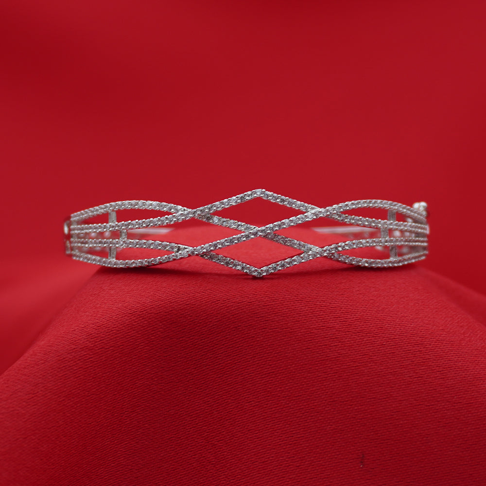 Layered Crisscross Silver-Tone American Diamond Bracelet (Free Size)
