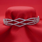Layered Crisscross Silver-Tone American Diamond Bracelet (Free Size)