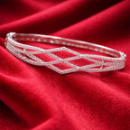 Layered Crisscross Silver-Tone American Diamond Bracelet (Free Size)