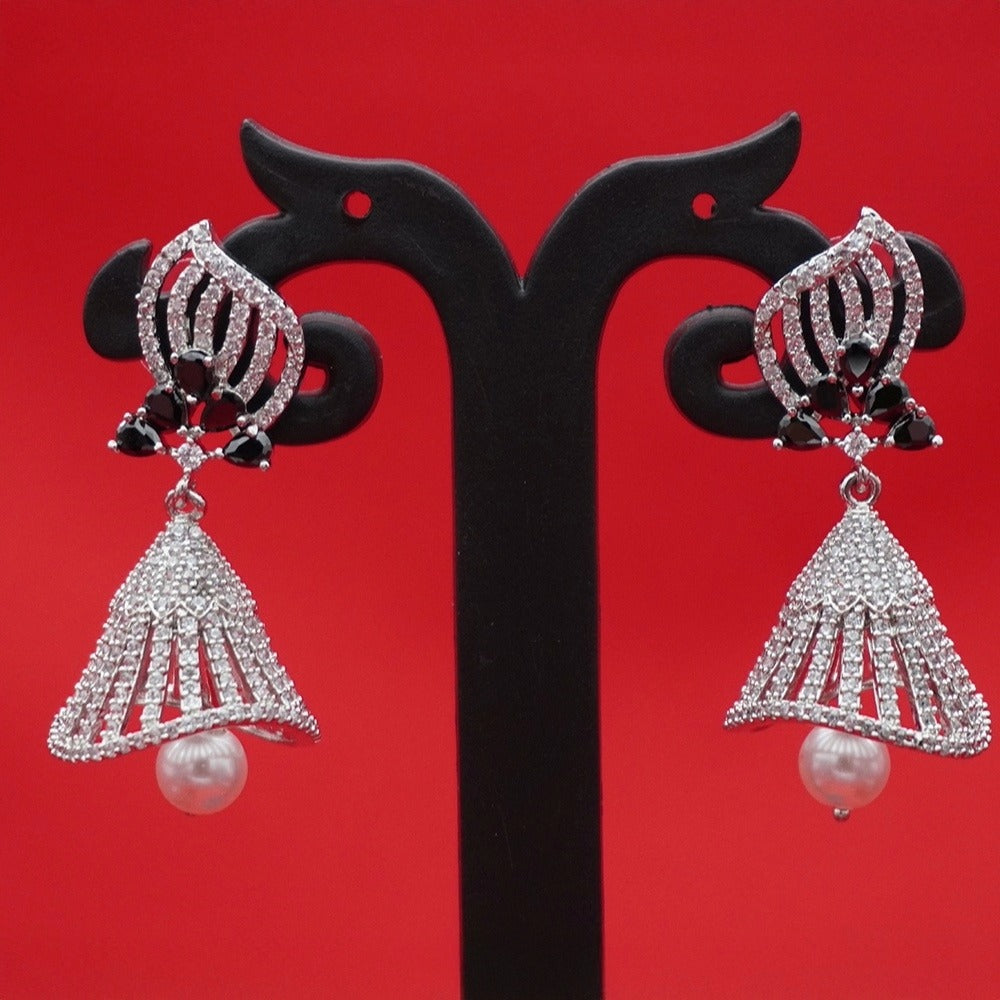 Leaf Statement Pearl Jhumka Drop Earrings - Black Crystal