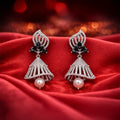 Leaf Statement Pearl Jhumka Drop Earrings - Black Crystal