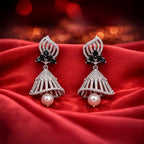 Leaf Statement Pearl Jhumka Drop Earrings - Black Crystal