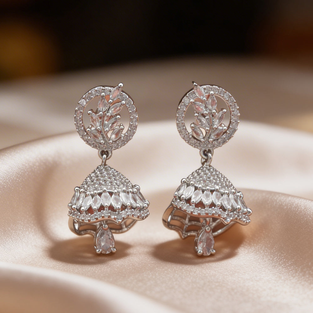 Leaf Statement Pearl Jhumka Drop Earrings - Marquise Crystal