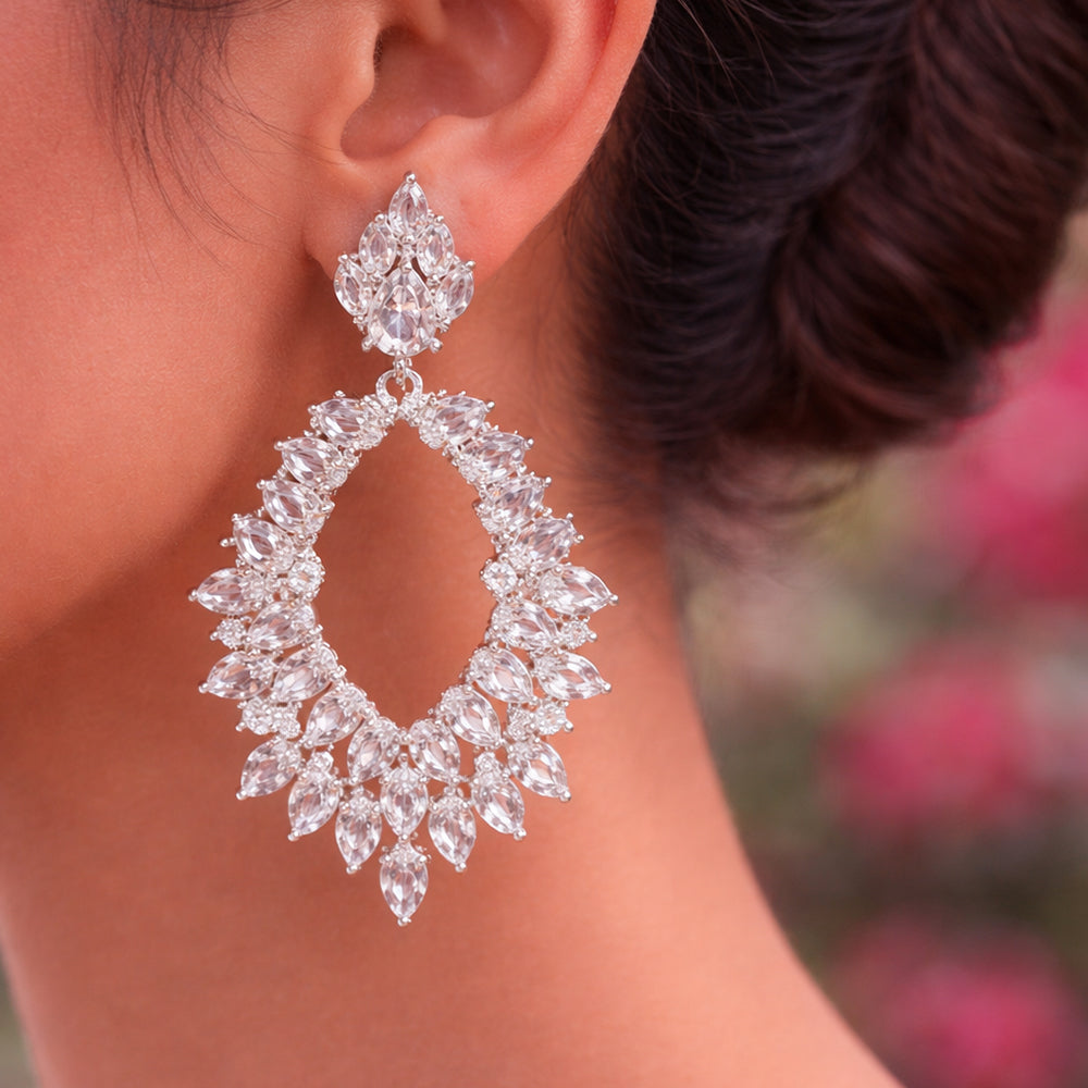Marquise Crystal Halo Statement Earrings