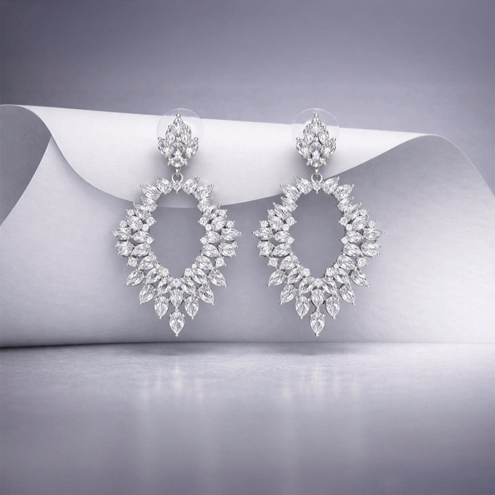 Marquise Crystal Halo Statement Earrings