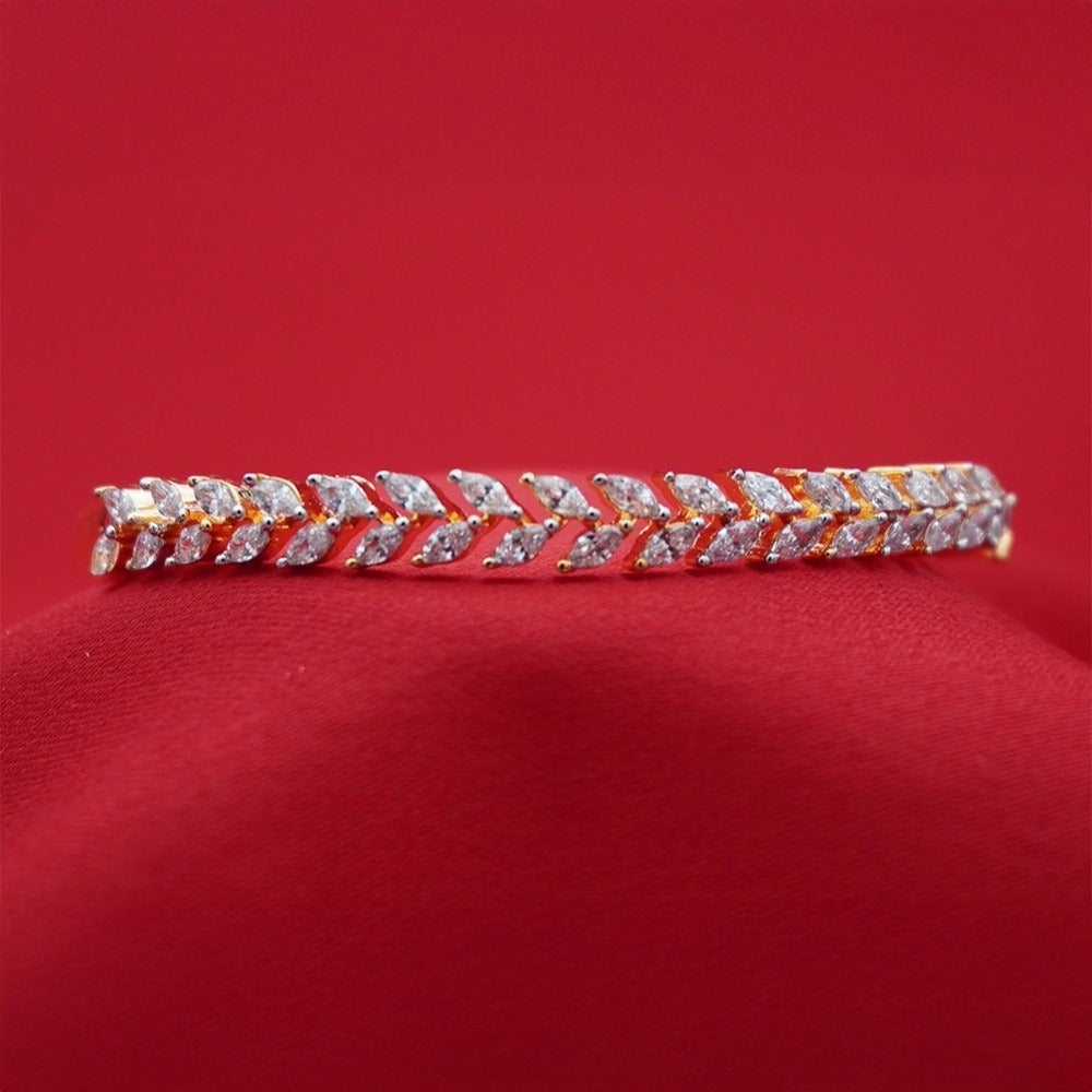Marquise Leaf Motif Setting Gold-Tone Diamond Bracelet (Free Size)