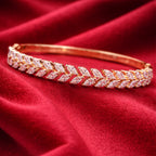 Marquise Leaf Motif Setting Gold-Tone Diamond Bracelet (Free Size)