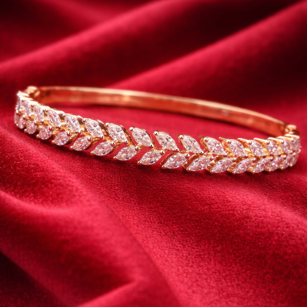 Marquise Leaf Motif Setting Gold-Tone Diamond Bracelet (Free Size)