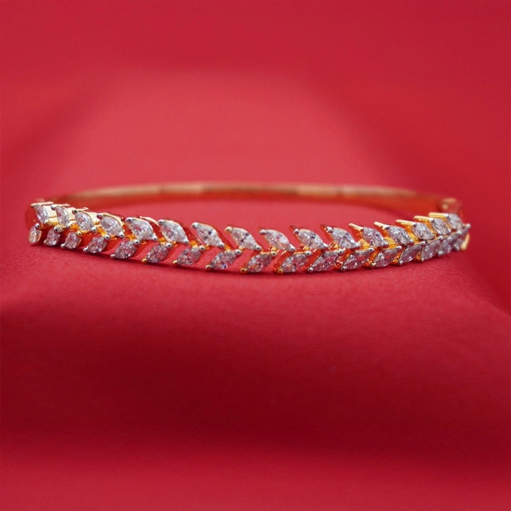 Marquise Leaf Motif Setting Gold-Tone Diamond Bracelet (Free Size)