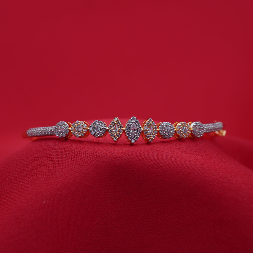 Marquise and Round Motif Cluster-Set Gold-Tone Statement Bracelet (Free Size)