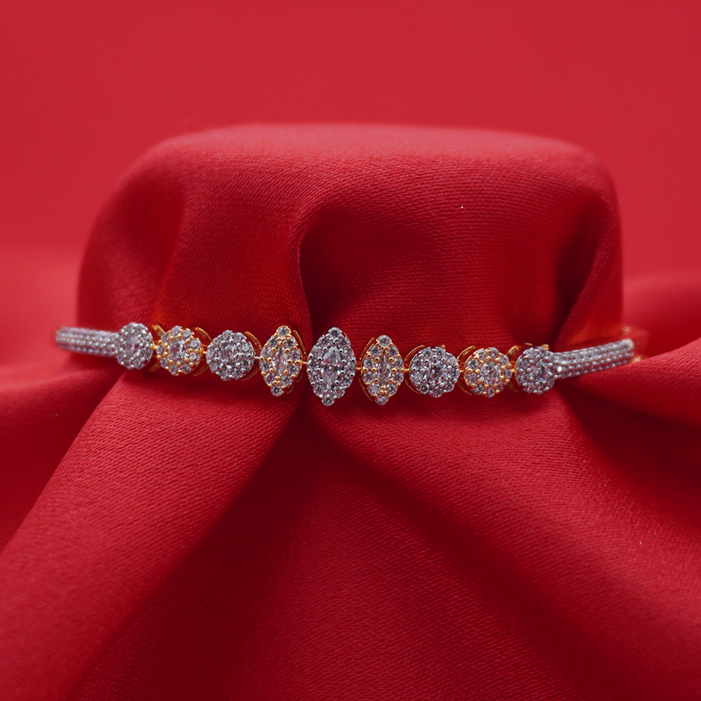 Marquise and Round Motif Cluster-Set Gold-Tone Statement Bracelet (Free Size)