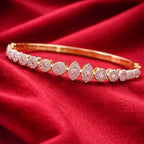 Marquise and Round Motif Cluster-Set Gold-Tone Statement Bracelet (Free Size)