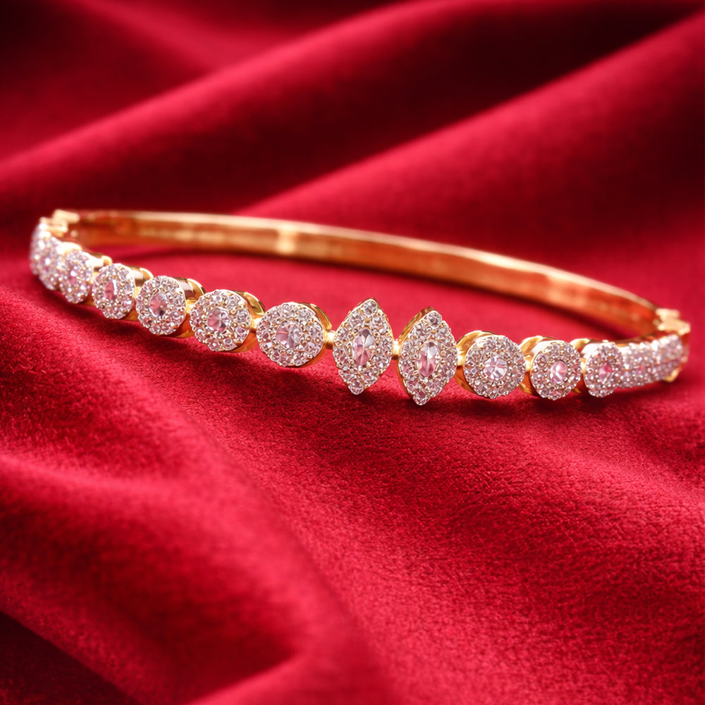 Marquise and Round Motif Cluster-Set Gold-Tone Statement Bracelet (Free Size)