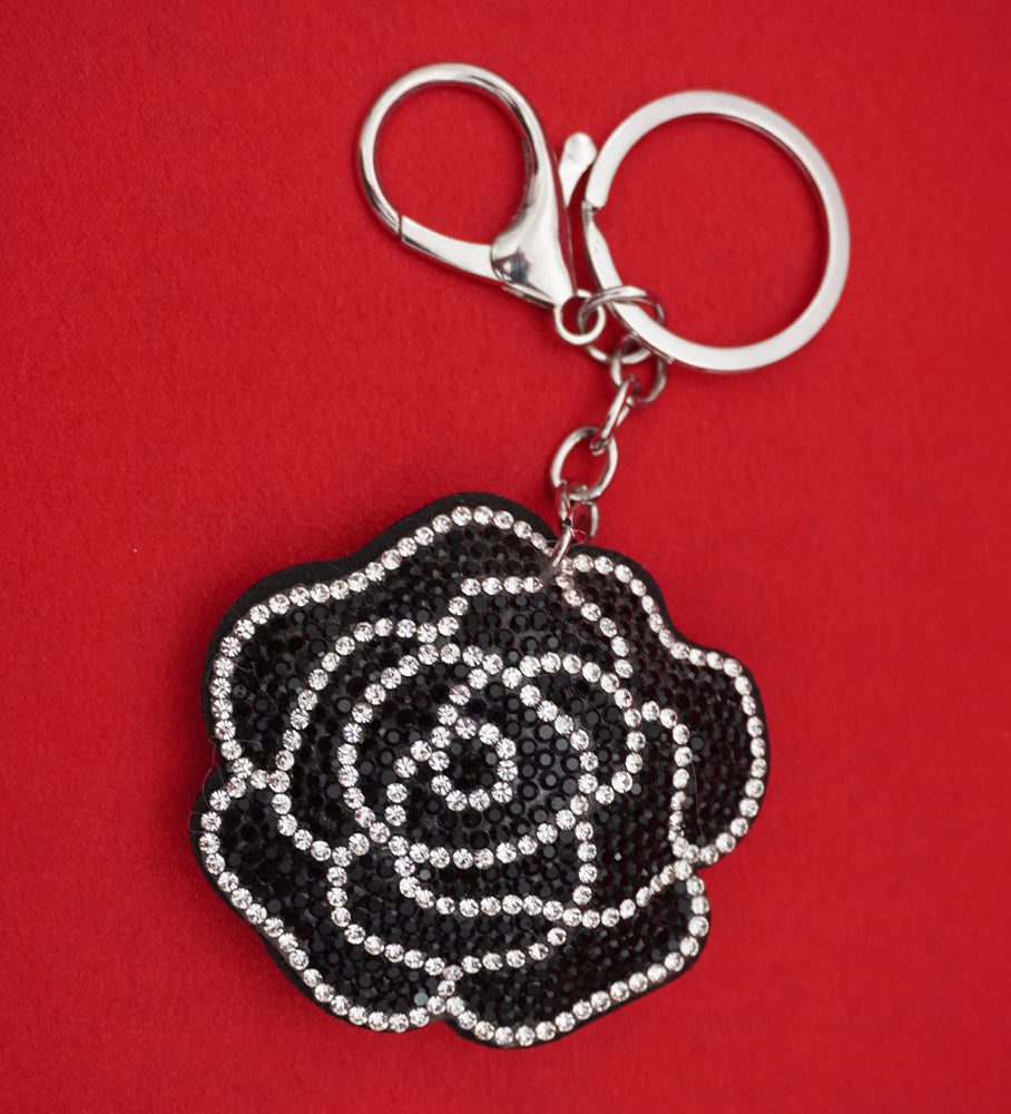 Crystal Embellished Keyring - Midnight Rose