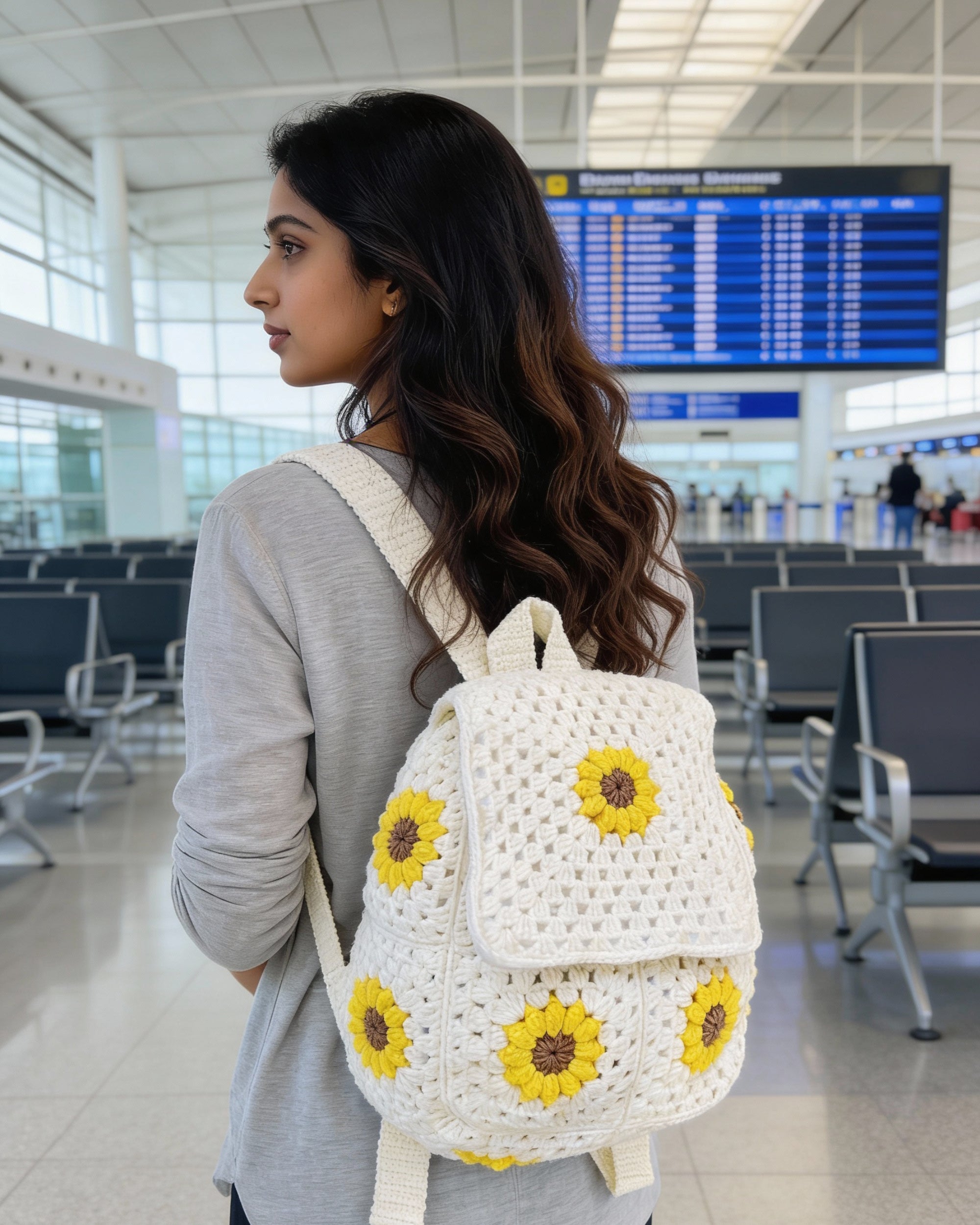 Crochet Backpack Handmade – Mini Sunflower Statement Bag