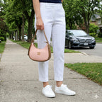 Minimalist pink mini purse with zip closure for women