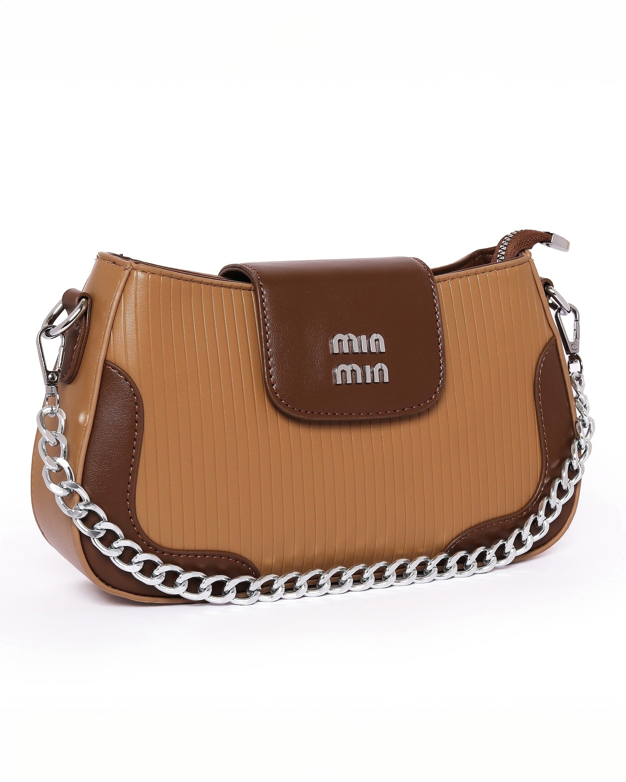 Minimalist tan brown mini purse with zip closure for women