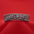 Silver-Tone Multi-Row Black Baguette Floral Statement Bracelet (Free size)