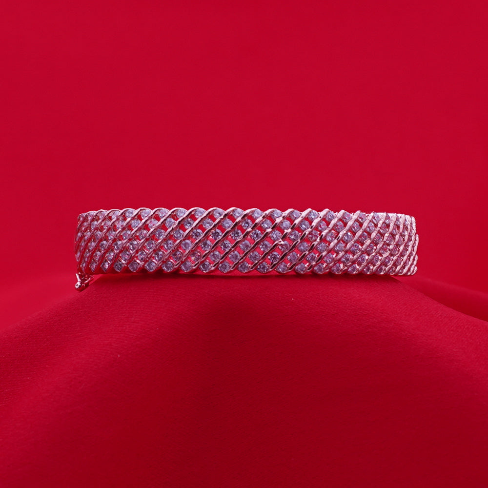 Sparkling American Diamond Elegant Multi-Row Crisscross Statement Bracelet (Free size)