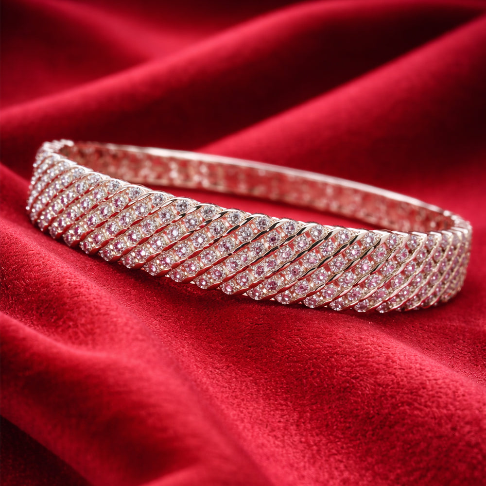 Sparkling American Diamond Elegant Multi-Row Crisscross Statement Bracelet (Free size)