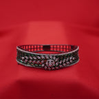 Silver-Tone Multi-Row Emerald-Green Baguette Floral Statement Bracelet (Free size)