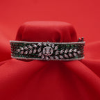 Silver-Tone Multi-Row Emerald-Green Baguette Floral Statement Bracelet (Free size)