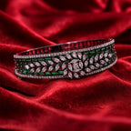 Silver-Tone Multi-Row Emerald-Green Baguette Floral Statement Bracelet (Free size)