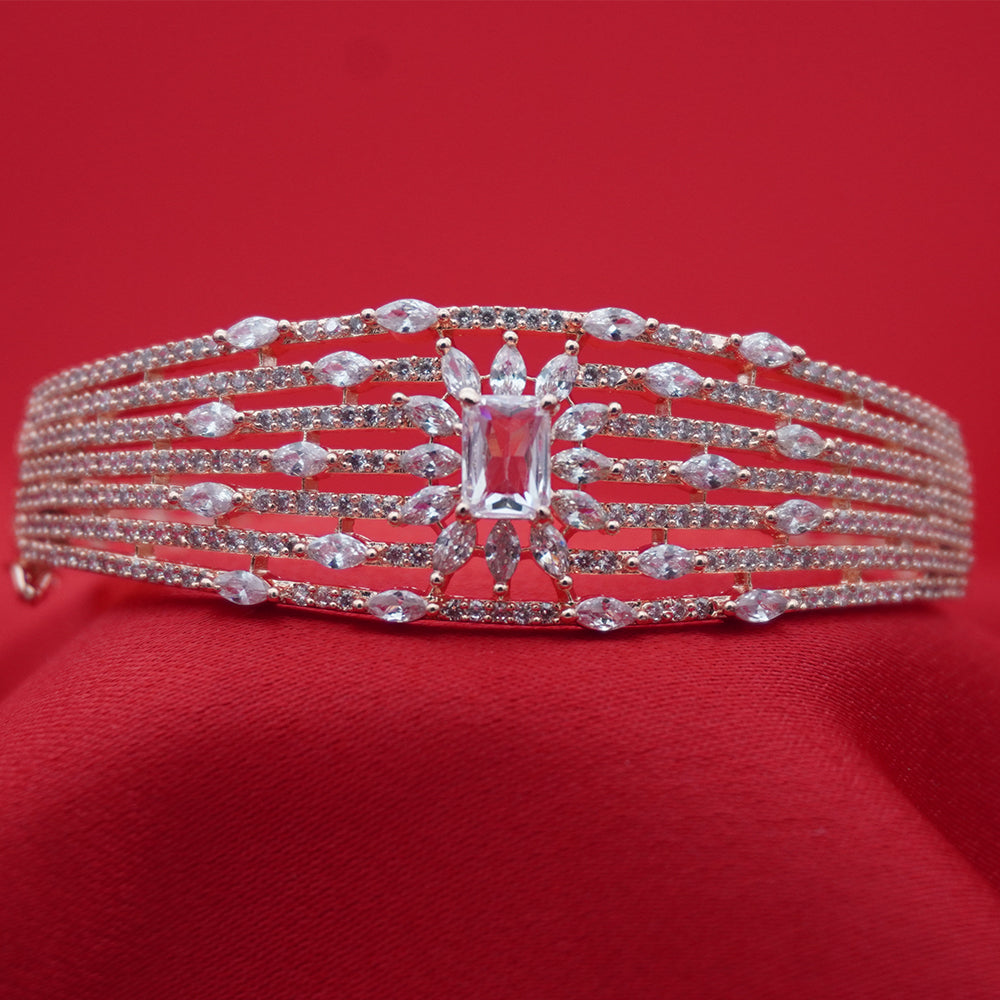 Multi-Row Marquise Leaf Accent Silver Diamond Statement Bracelet (Free Size)