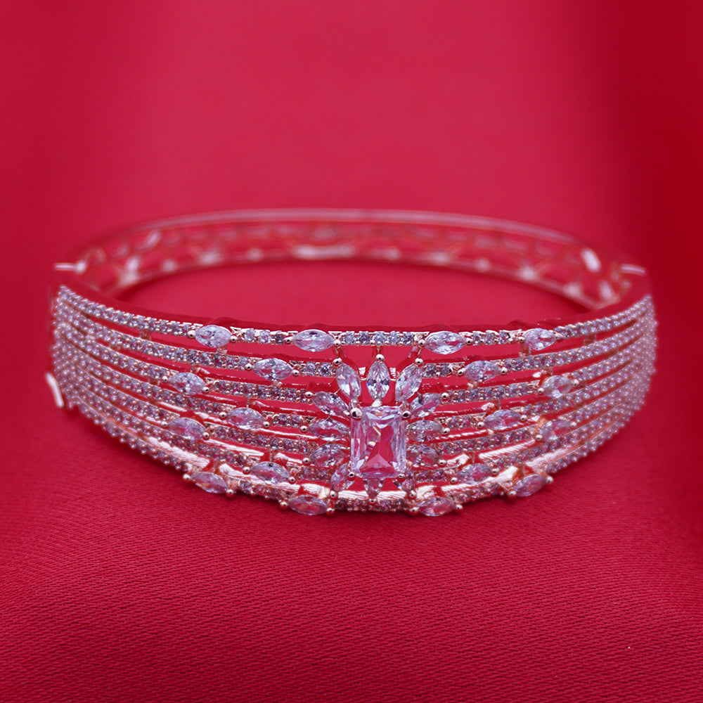 Multi-Row Marquise Leaf Accent Silver Diamond Statement Bracelet (Free Size)