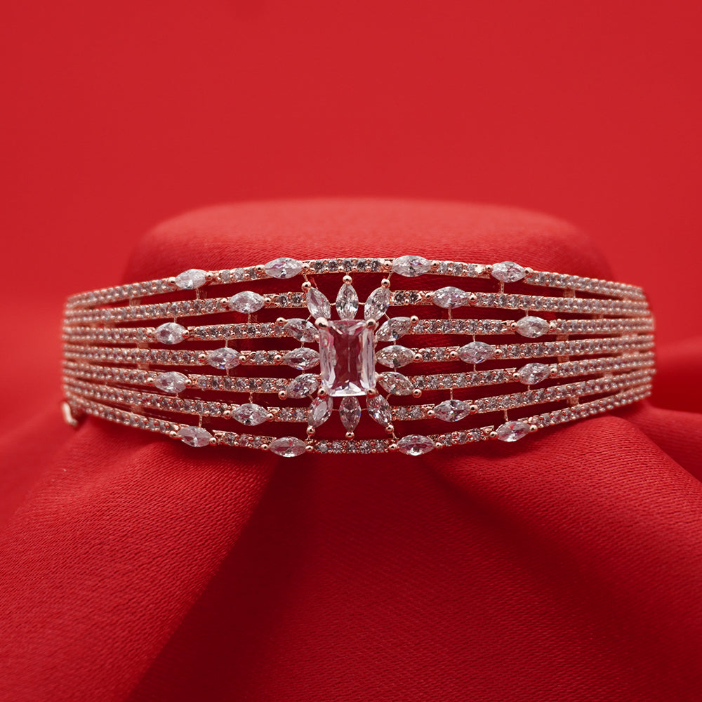 Multi-Row Marquise Leaf Accent Silver Diamond Statement Bracelet (Free Size)