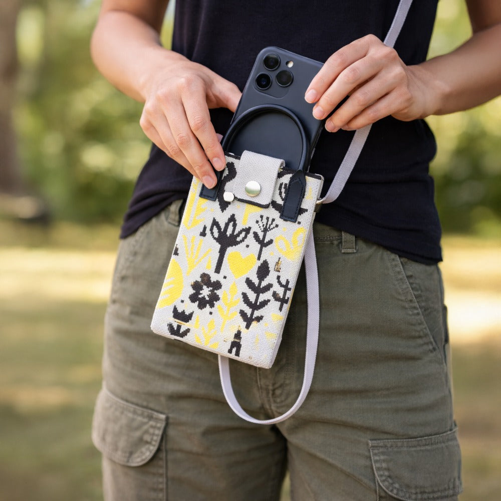 compact phone sling bag floral pattern neutral base