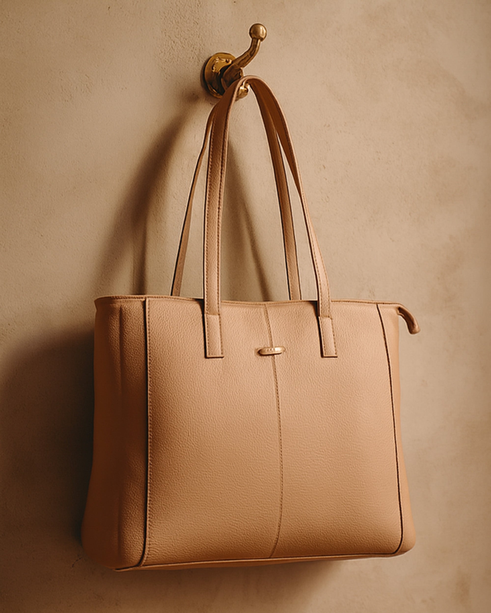 Classic Structured Tote - Smooth Faux Leather Finish | Elegant Beige