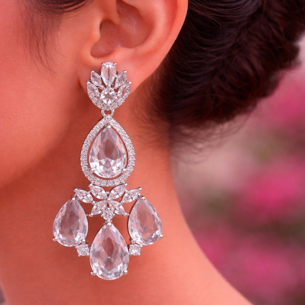 Pear Drop Halo Crystal Earrings
