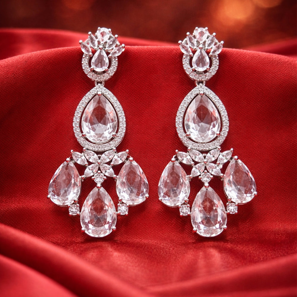 Pear Drop Halo Crystal Earrings