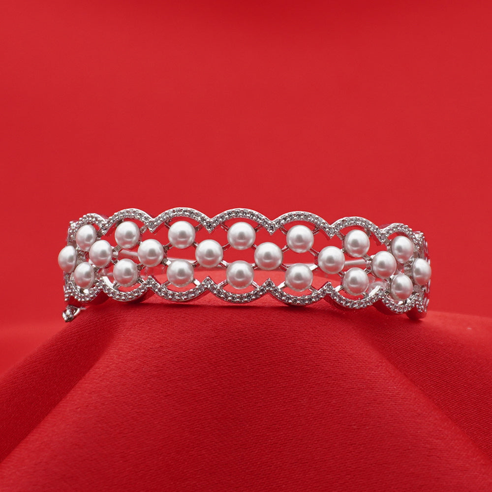 Pearl Scalloped Fashion Silver-Tone Bangle (Free size)