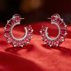 Pink Crystal Hoop Silver Tone Earrings