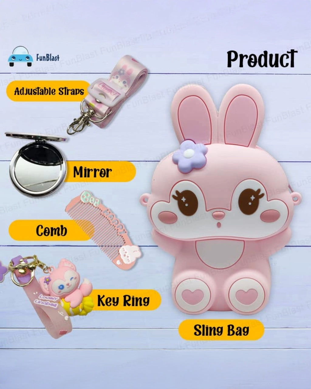 Silicon Bunny Mini Sling Bag with Accessories | Blush Pink